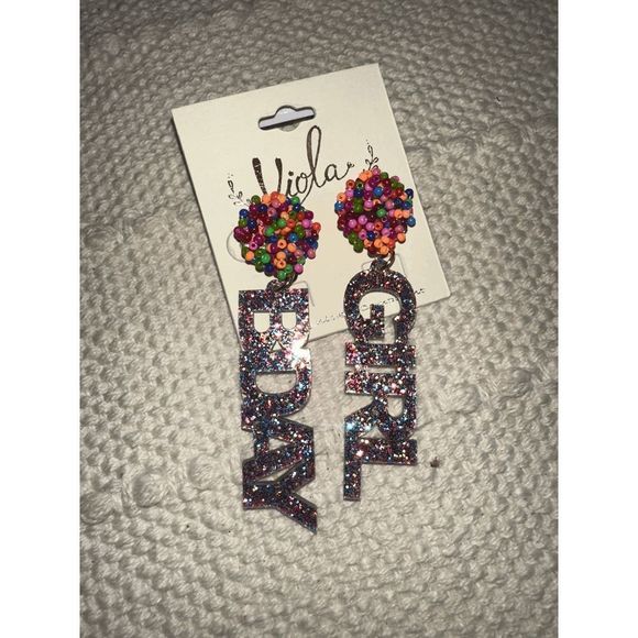 MULTI COLORED BIRTHDAY GIRL ACRYLIC EARRINGS - Picture 4 of 5